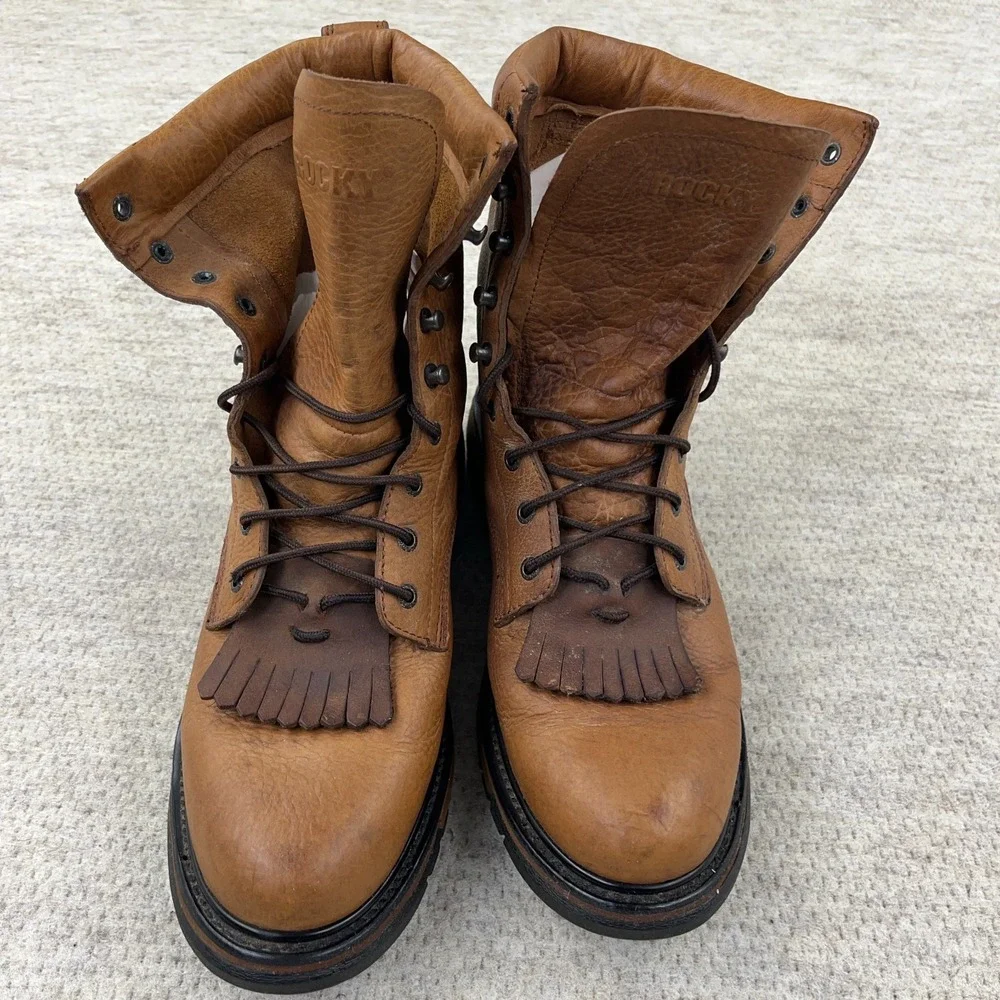 Rocky Ride Mens Boots 14 M Brown Leather Soft Toe Lace‎ Up Waterproof Work